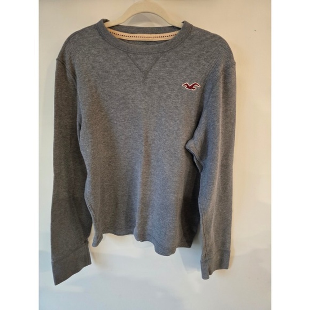 Hollister California Mens Gray Long Sleeve Waffle Knit Crewneck Top Size L